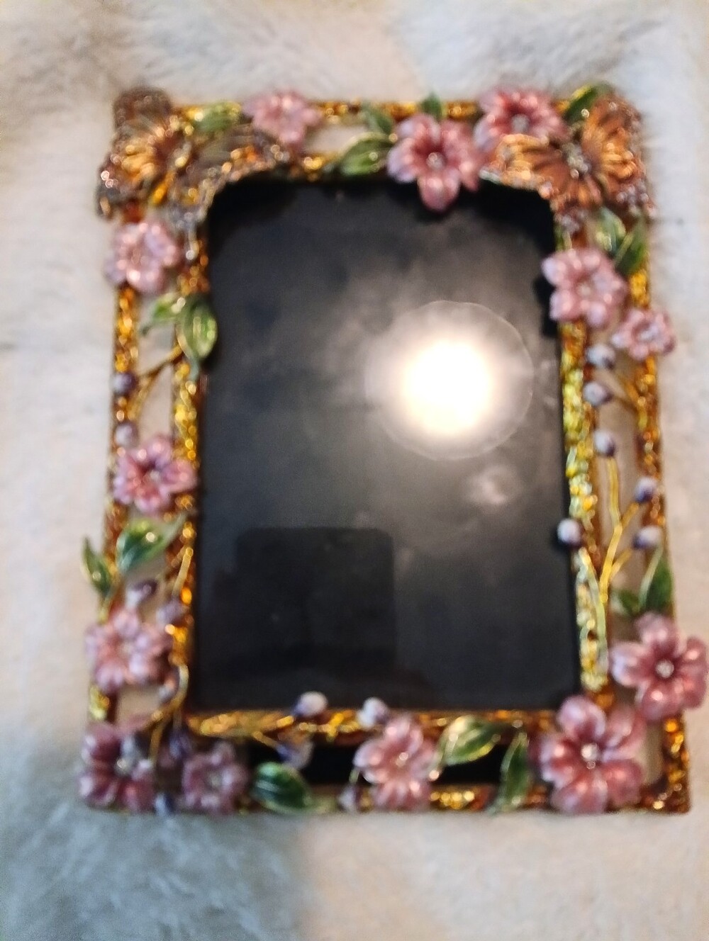 Floral Pink Enamel Gold Photo Frame - Decorative Home Accent